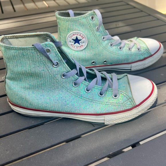 Aqua Sparkly High Top Converse - Picture 1 of 5